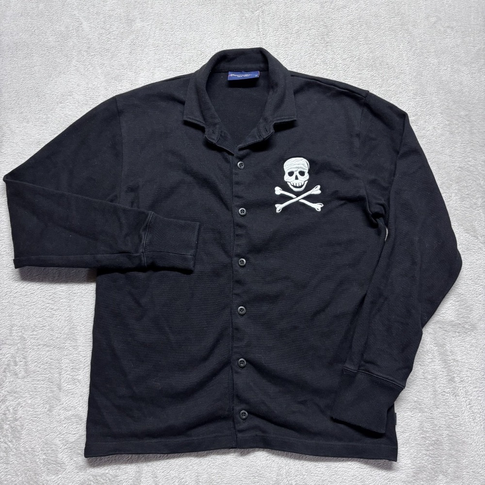 Rowing Blazers New York Skull & Crossbones Button Up Cardigan Sweater Black M
